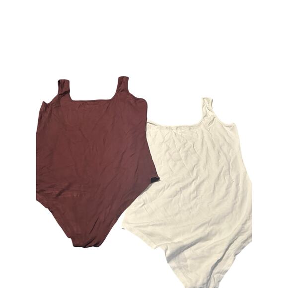 NWOT Lot of 2 Tank Style Bodysuits Brown/White Snaps at Crotch Size Large - Picture 2 of 5
